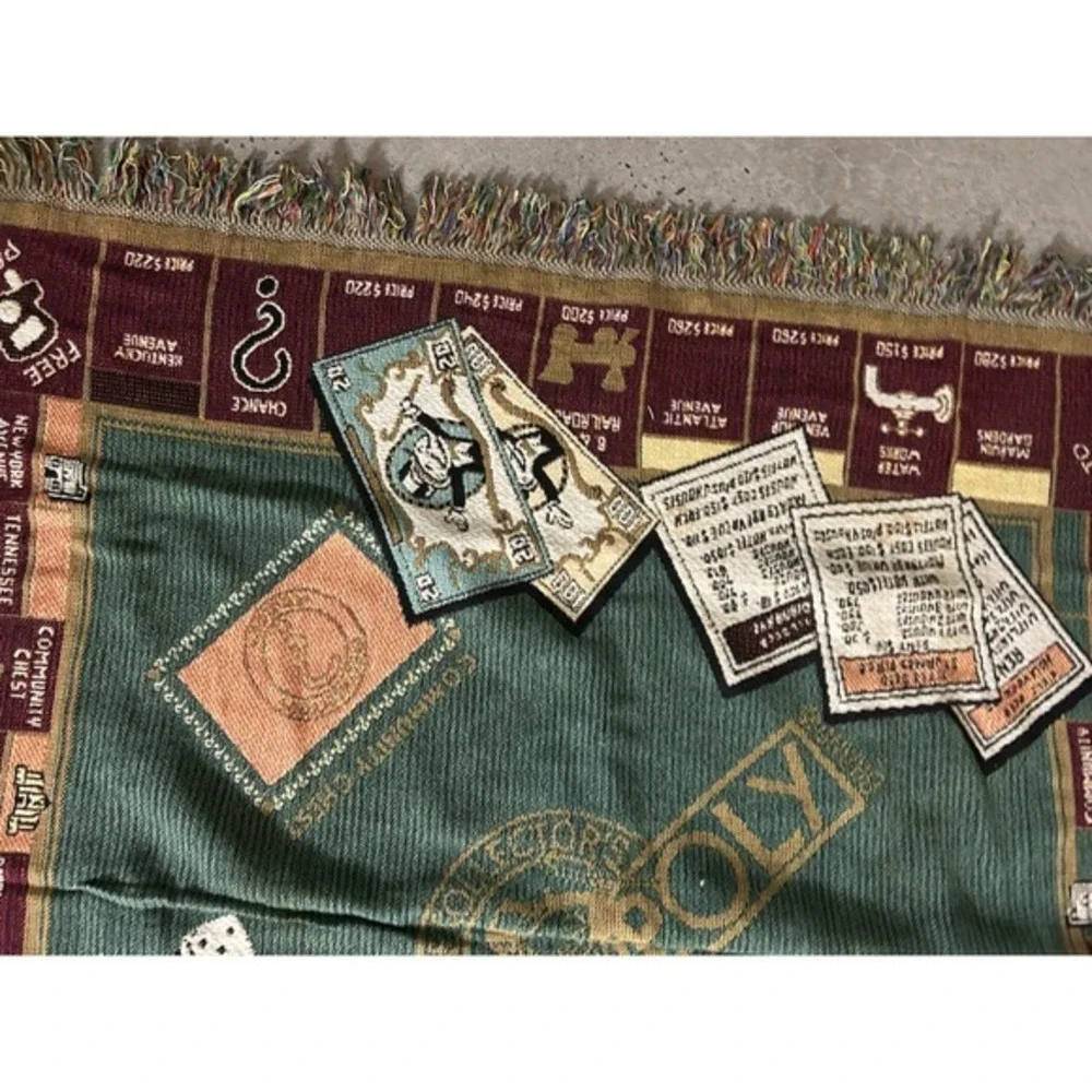 Vintage Monopoly Woven Cotton‎ Throw Blanket Excellent Used Condition